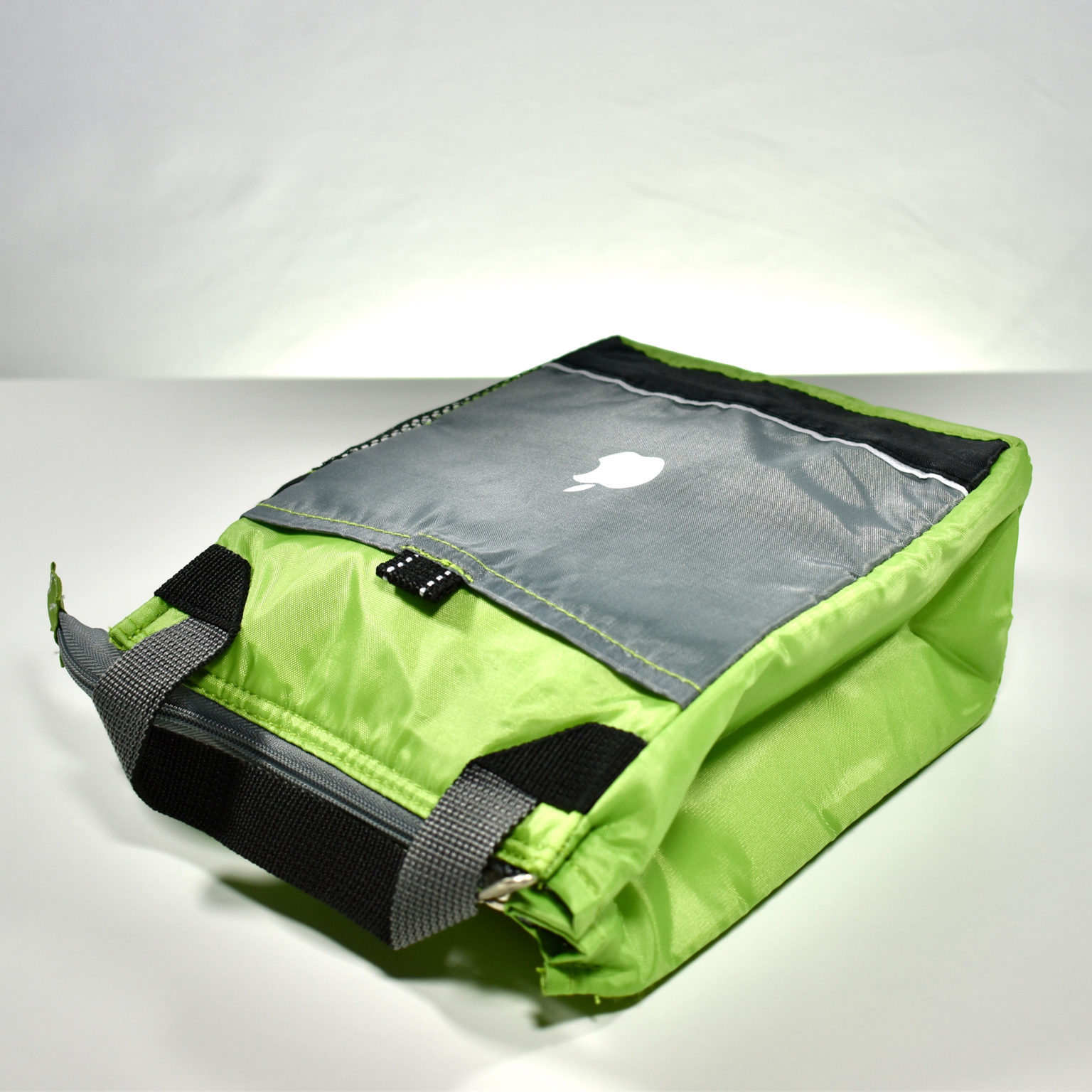 Insulated Lunch Bag (green/gray/back, white logo)